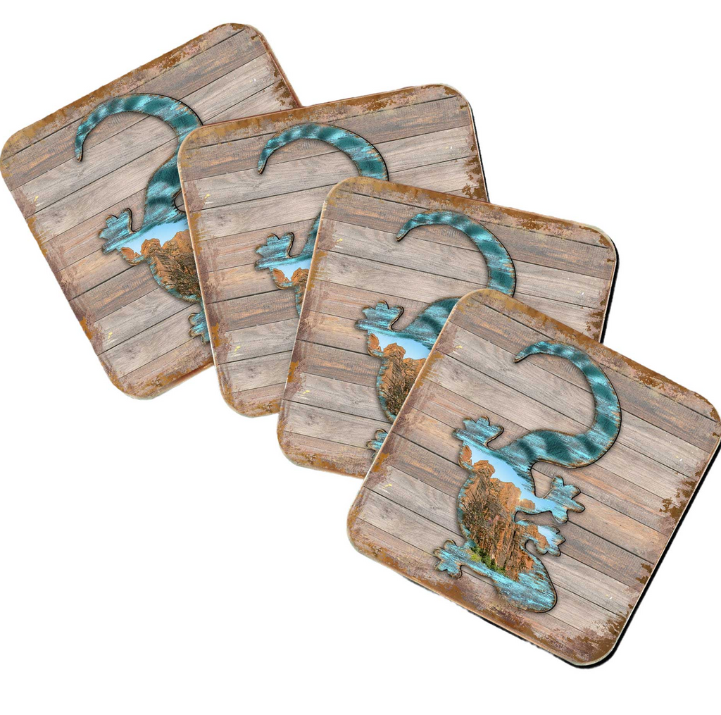 Gecko Wooden Cork Coasters Gift Set of 4 by Nature Wonders - Nature Wildlife Decor - 8199434C-S4 Coasters