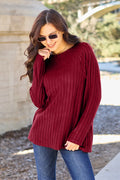 BASIC BAE RIBBED ROUND NECK LONG SLEEVE KNIT TOP Long Sleeve Top
