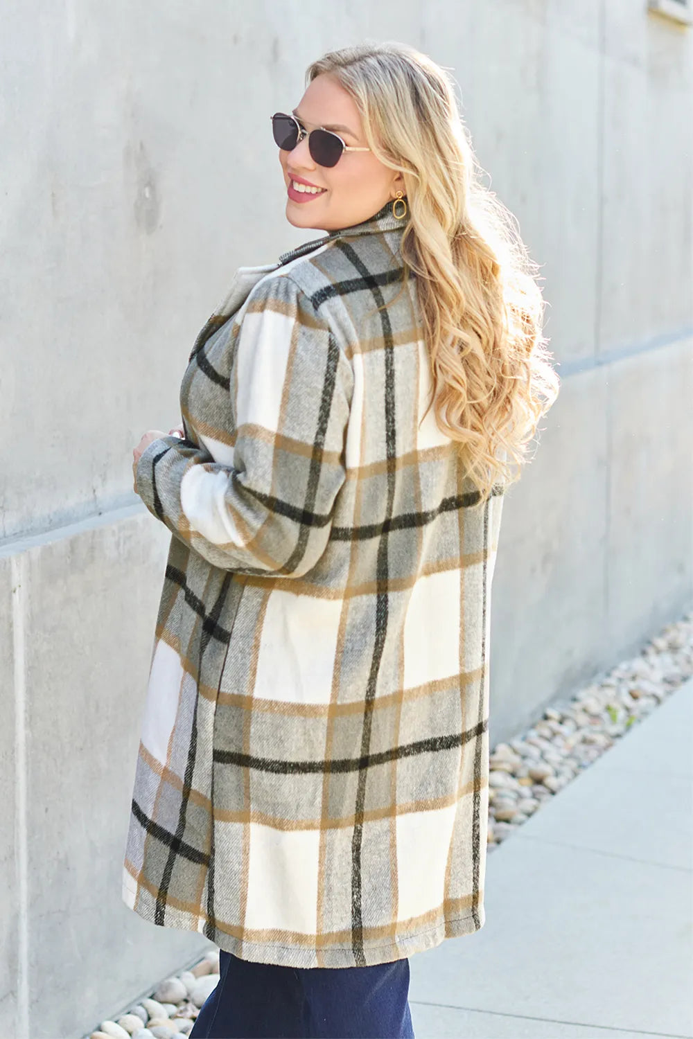 DOUBLE TAKE PLAID BUTTON UP LAPEL COLLAR COAT coat