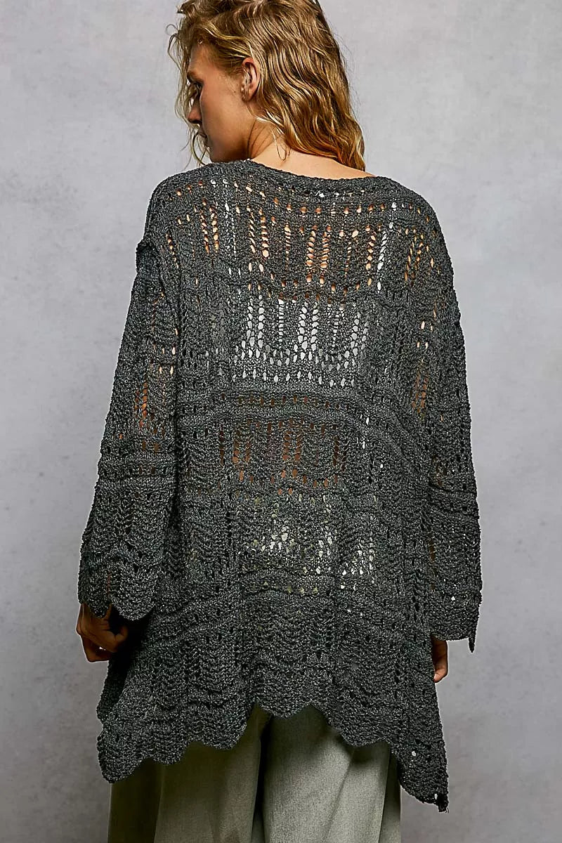 POL OPENWORK LIGHTWEIGHT CARDIGAN WITH SCALLOPED EDGE Cardigan