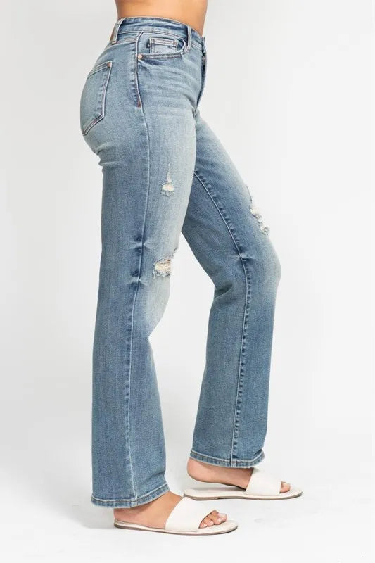 Judy Blue Full Size High Waist Distressed Dad Jean Plus Size