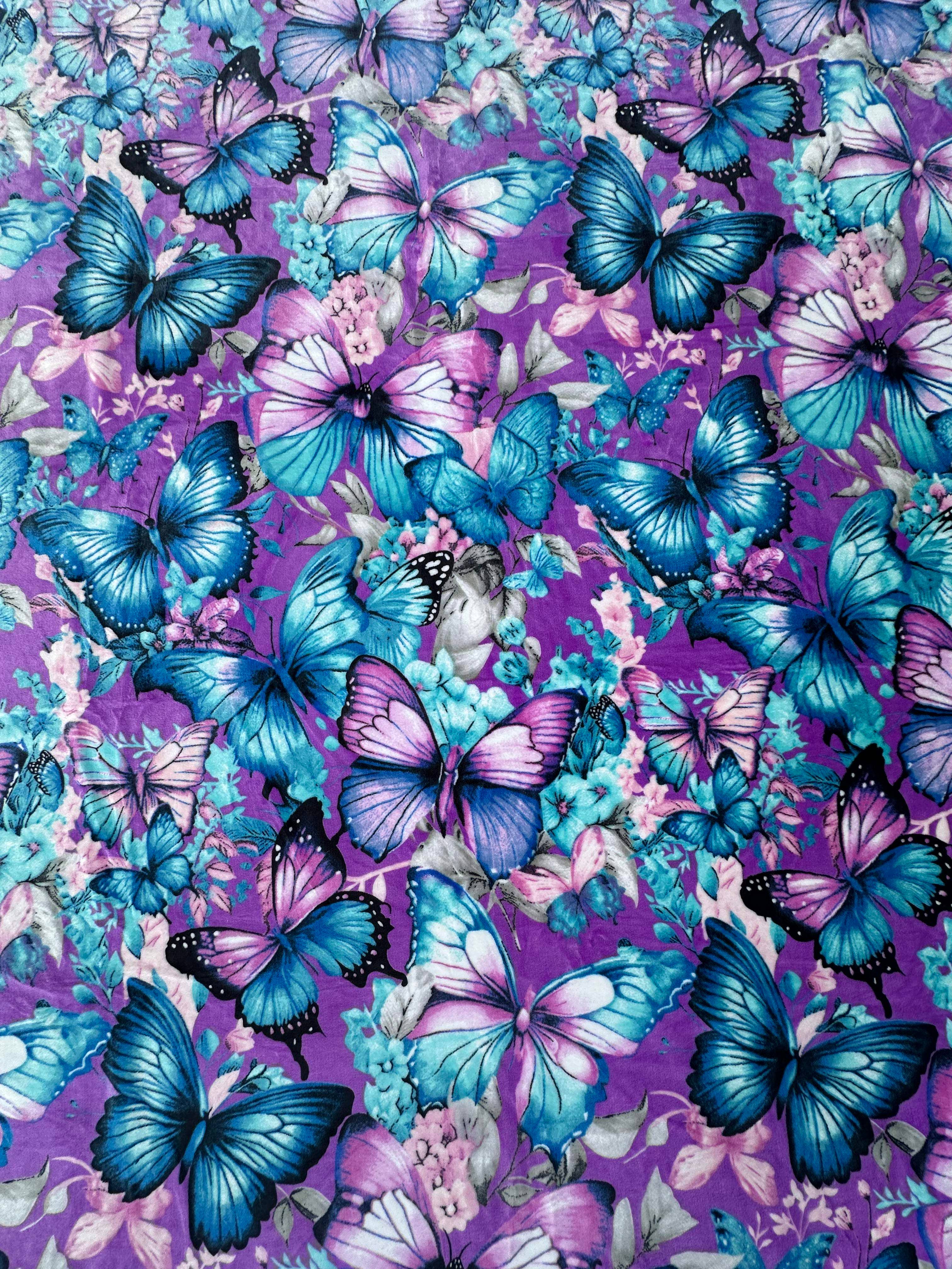 PURPLE AND BLUE BUTTERFLY SUPER KING SIZE SOFT PLUSH BLANKET Blanket