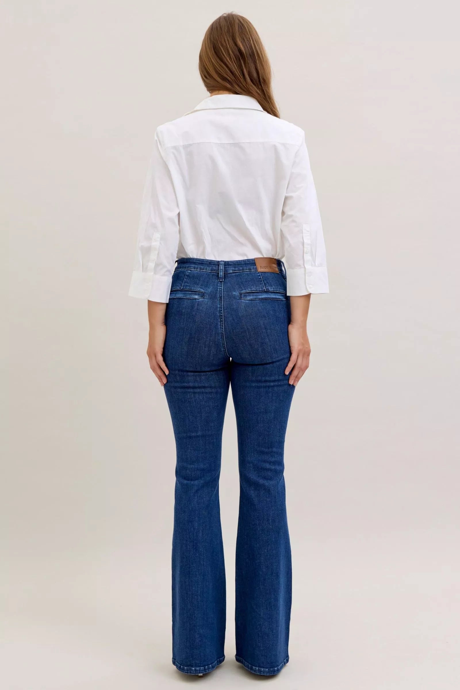 Judy Blue High Waist Flare Jeans with Front Patch Pockets Denim