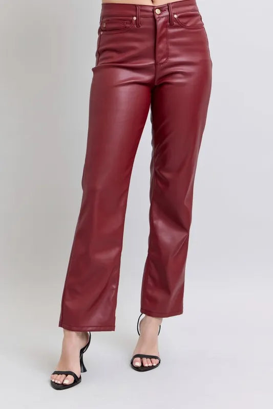 Judy Blue Full Size High Waist Tummy Control Faux Leather Straight Pants Plus Size