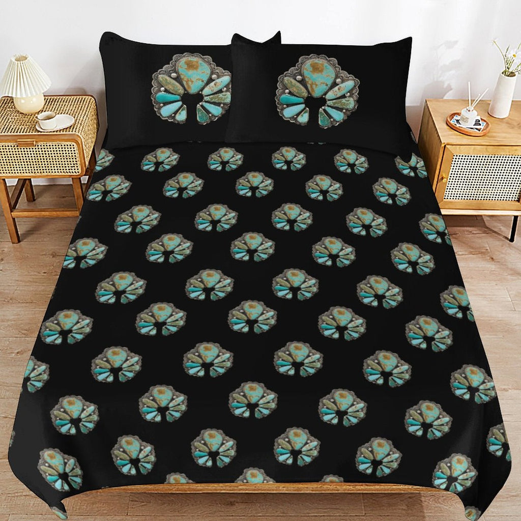 Baha Ranch Turquoise Naja Design 3-Piece Bedding Set (1 Duvet Cover + 2 Pillow Shams) – 102"×90" Bedding Sets