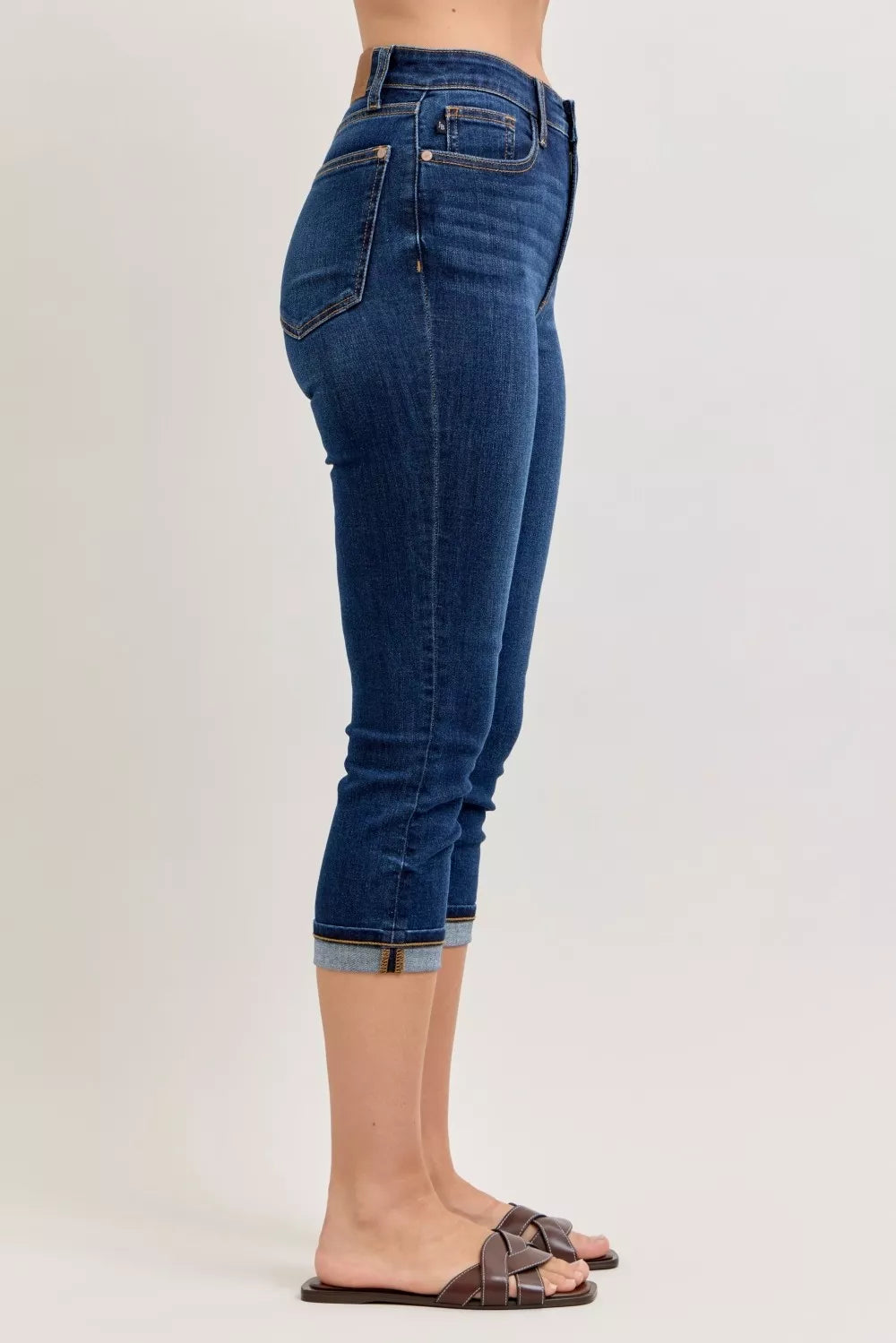 JUDY BLUE HIGH WAIST CAPRI JEANS WITH CUFF Judy Blue Denim