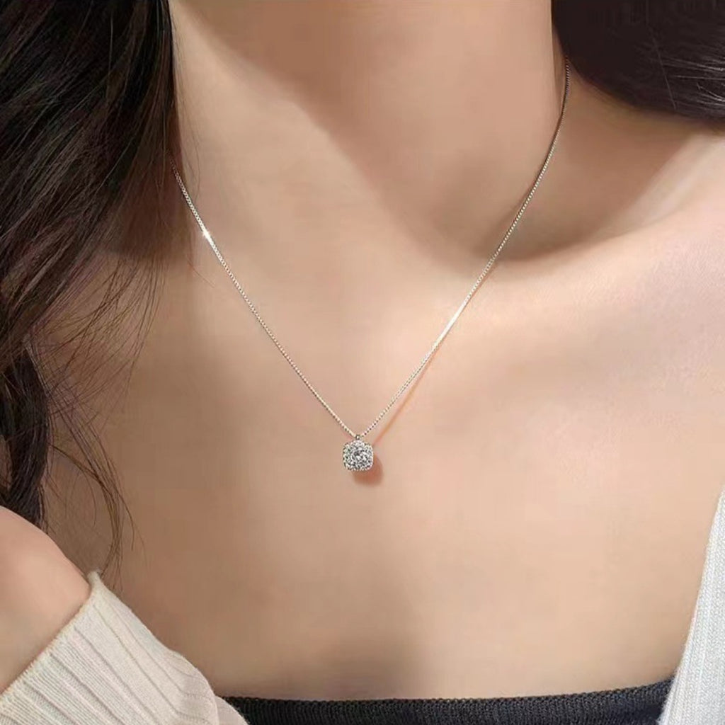 925 Sterling Silver Square Pendant Necklace