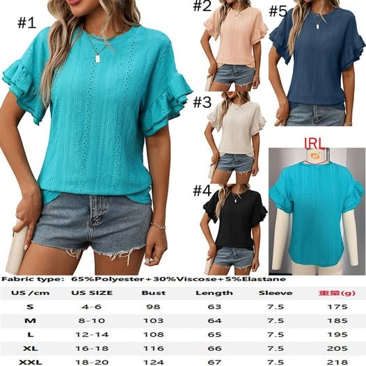 PRERORDER - RUFFLE SHORT SLEEVE EYELET TOP TOP