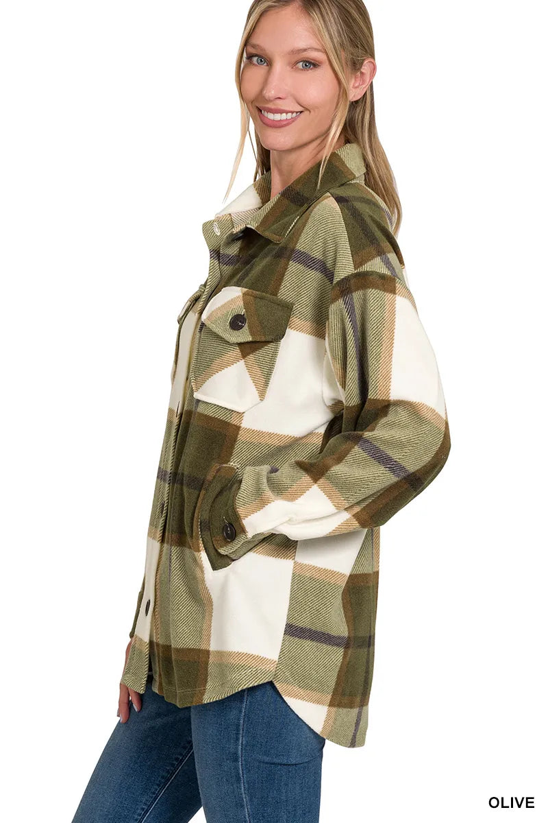 ZENANA OVERSIZED PLAID FLANNEL SHACKET Shacket