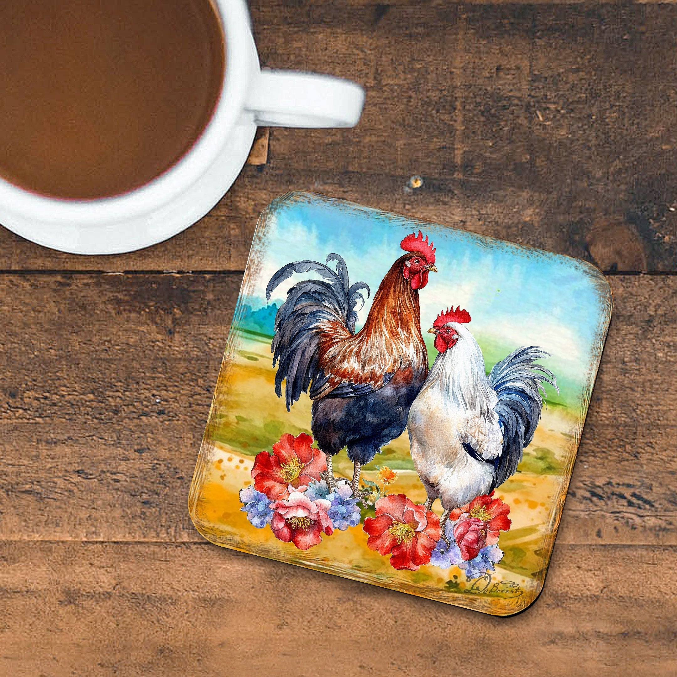 Spring on a Farm Wooden Cork Coasters Gift Set of 4 by G. Debrekht - Easter Spring Decor - 8199436C-S4 Coasters