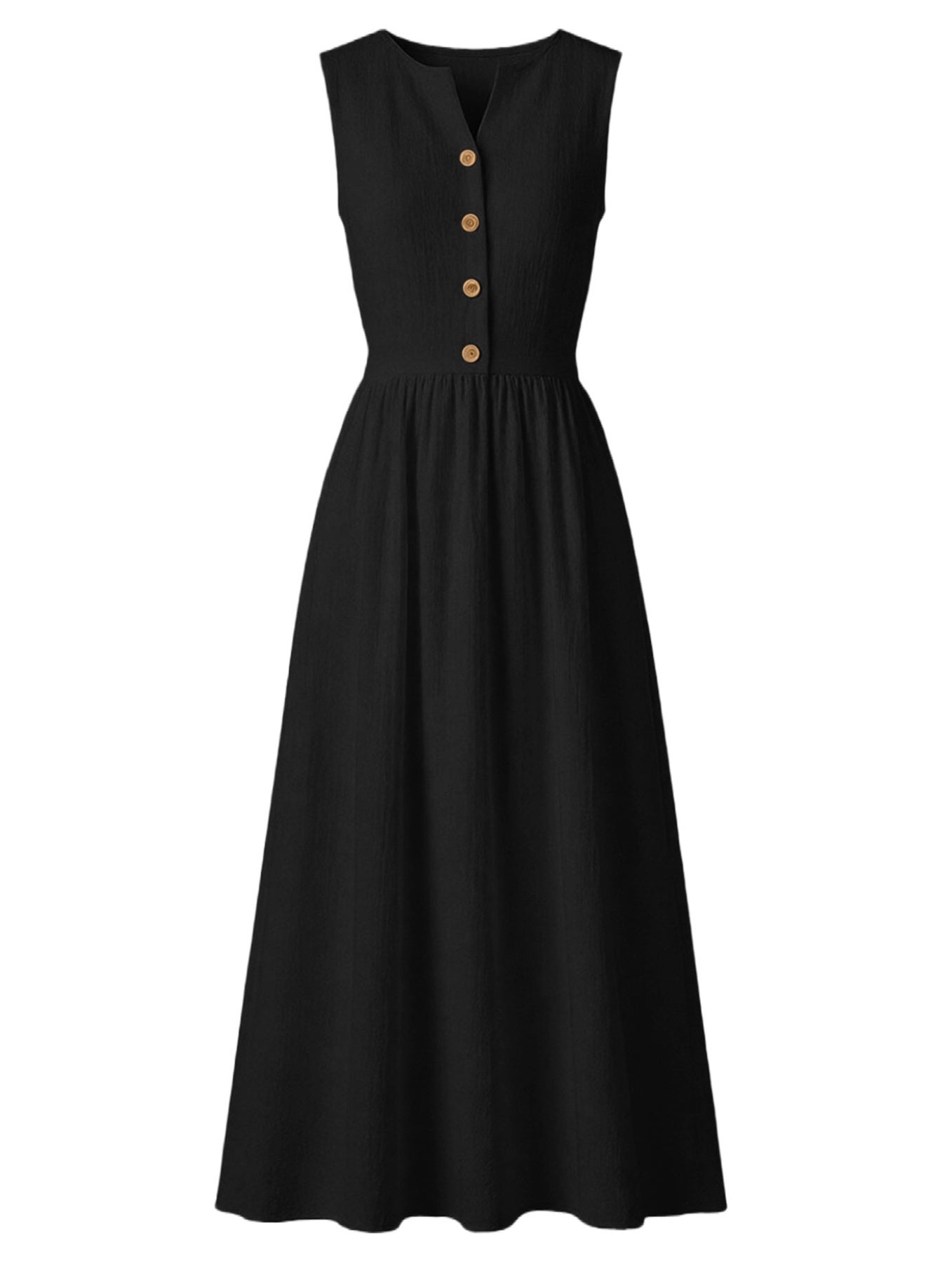 Sleeveless Button Front Flowy Midi Dress