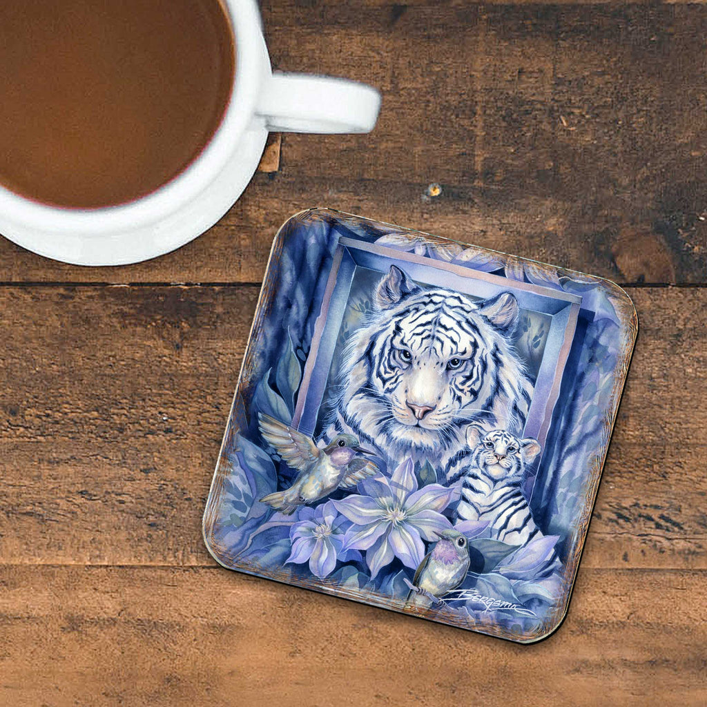 Tiger in the Garden Wooden Cork Coasters Gift Set of 4 by J. Bergsma - Wildlife Decor - 8199461C-S4 Coasters