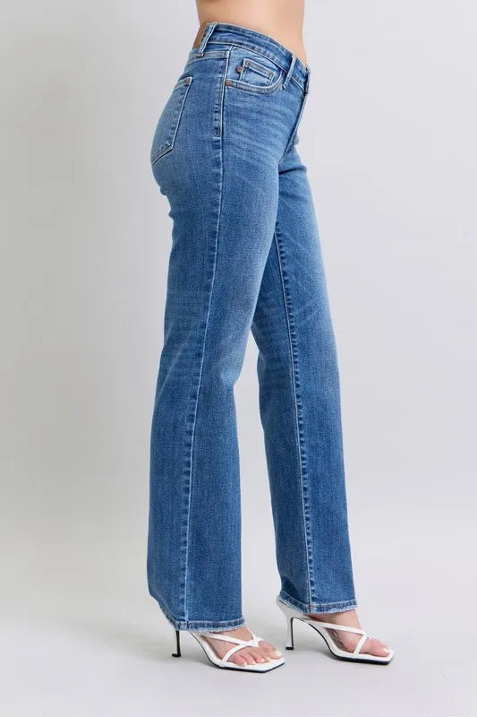 Judy Blue Full Size High Waist V-Front Vintage Wash Straight Jeans Plus Size