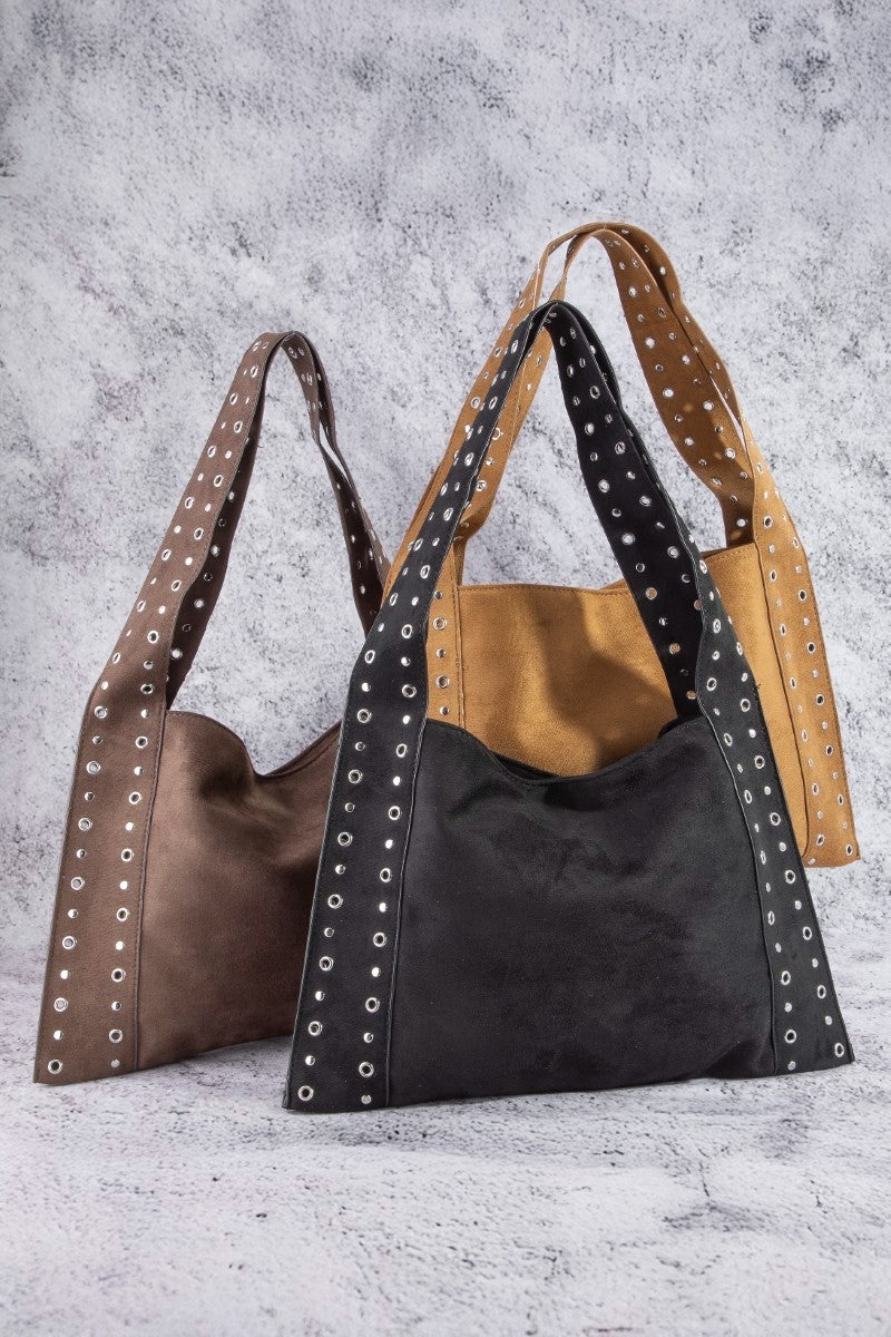 FAME GROMMET STRAP SUEDE SHOULDER BAG Handbag