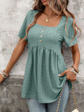 EYELET SQUARE NECK SHORT SLEEVE TOP TOP