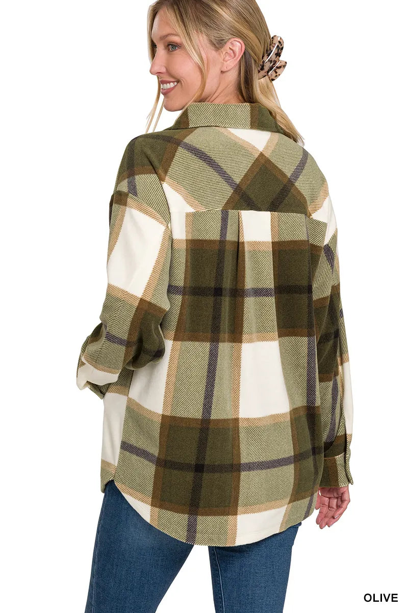ZENANA OVERSIZED PLAID FLANNEL SHACKET Shacket