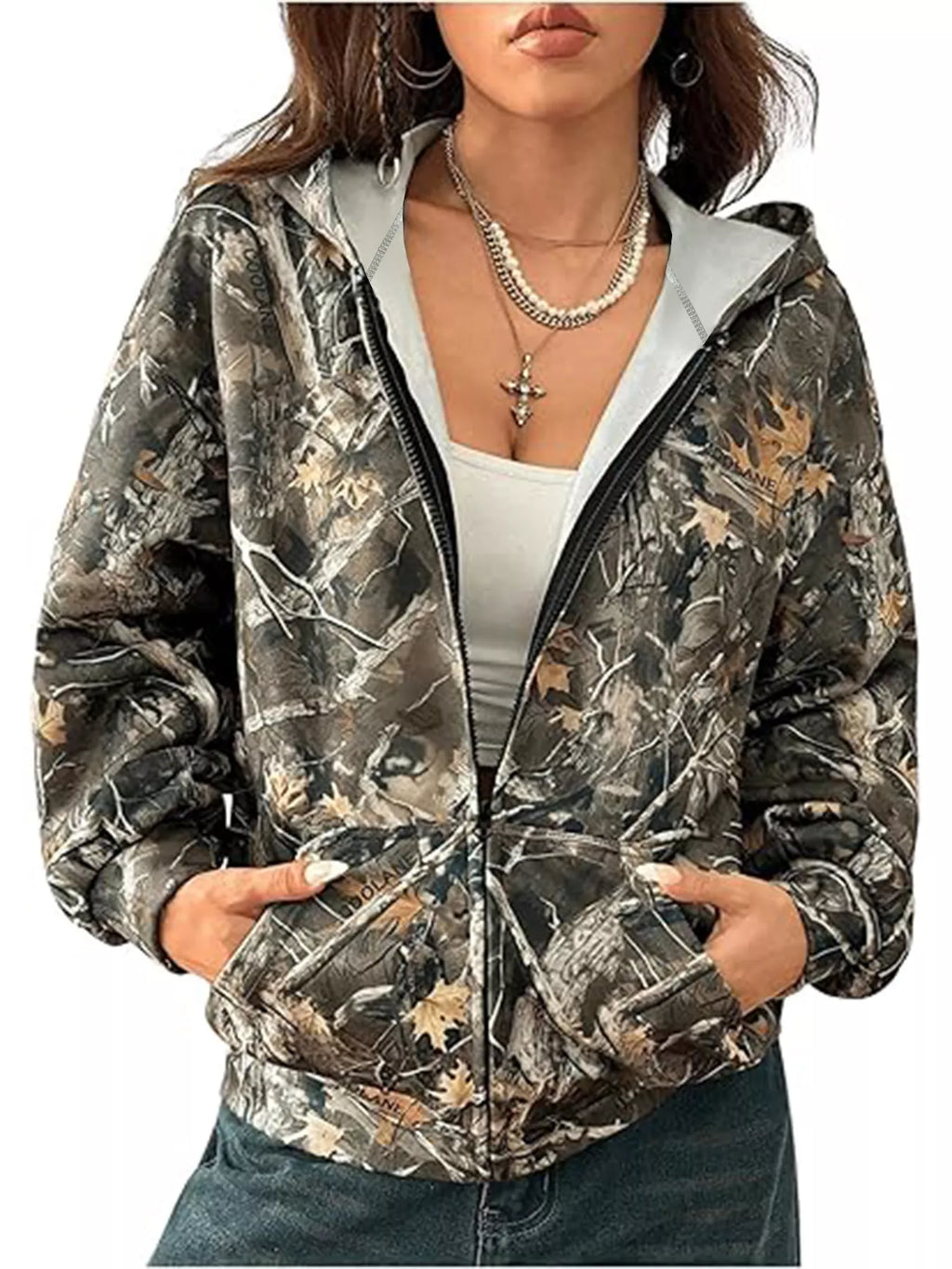 VINTAGE MOSSY OAK PRINTED ZIP UP HOODIE