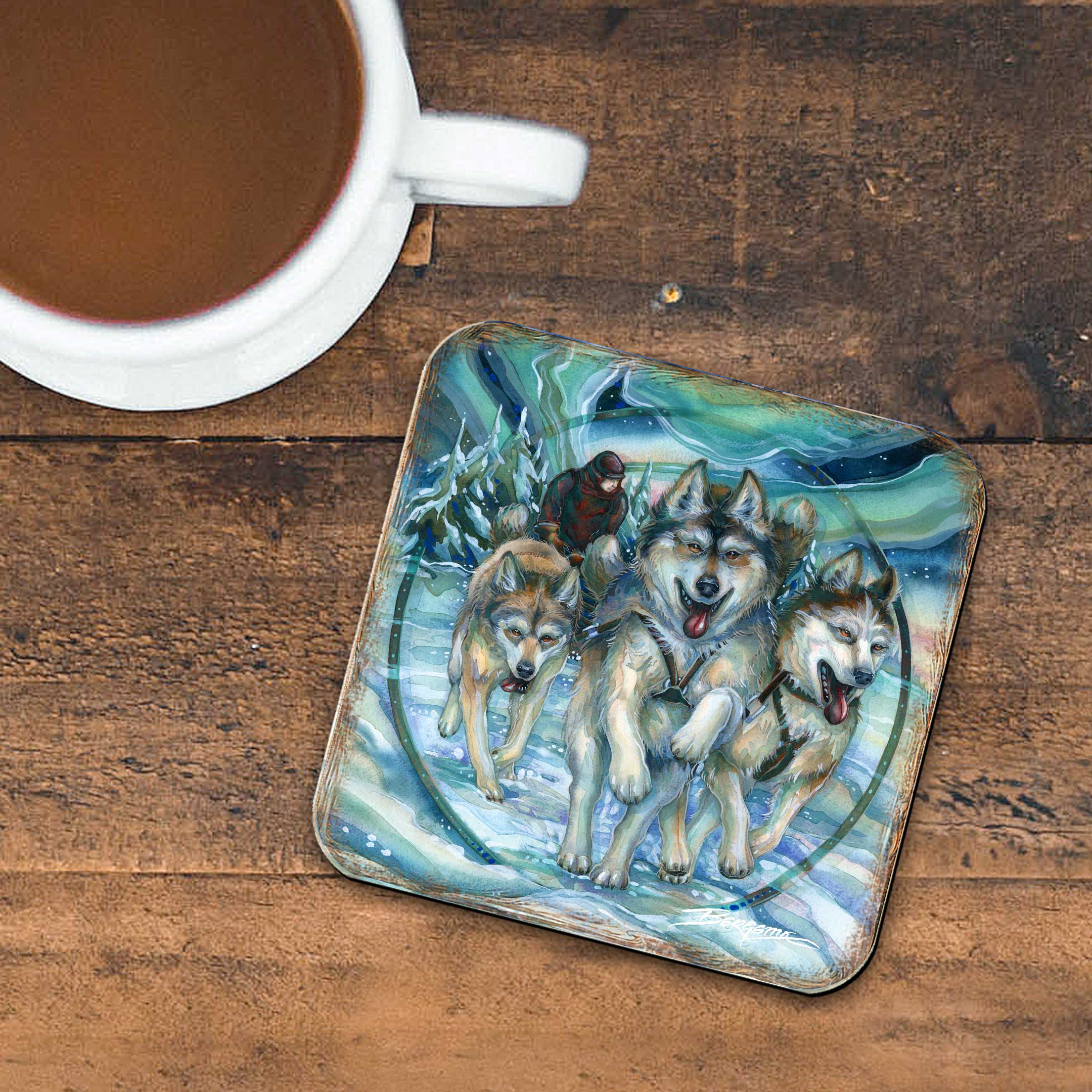 Northern Night Wooden Cork Coasters Gift Set of 4 by J. Bergsma - Wildlife Decor - 8199468C-S4 Coasters
