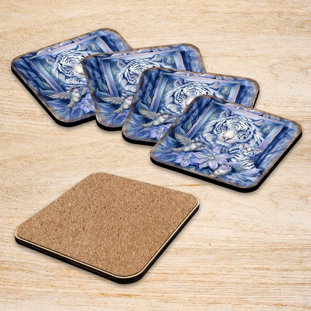 Tiger in the Garden Wooden Cork Coasters Gift Set of 4 by J. Bergsma - Wildlife Decor - 8199461C-S4 Coasters