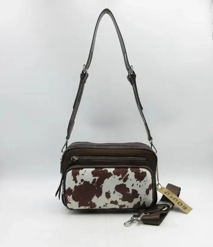 RODEO™ BROWN COW PRINT CROSS BODY - GREAT SIZE!