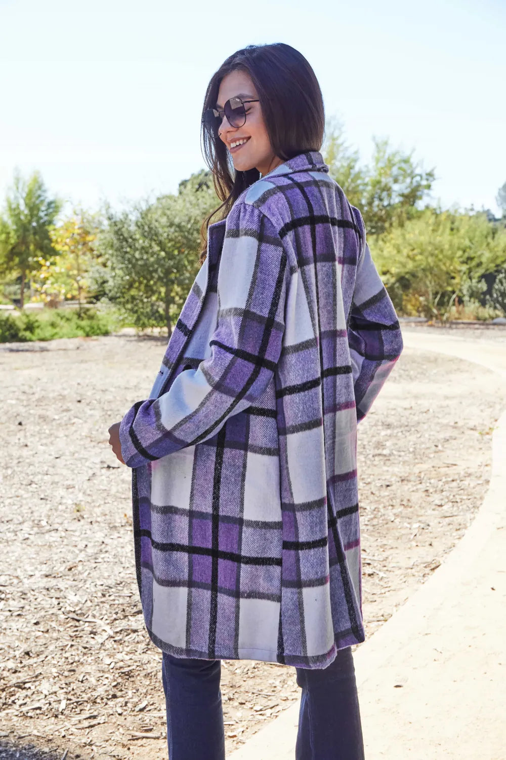 DOUBLE TAKE PLAID BUTTON UP LAPEL COLLAR COAT coat