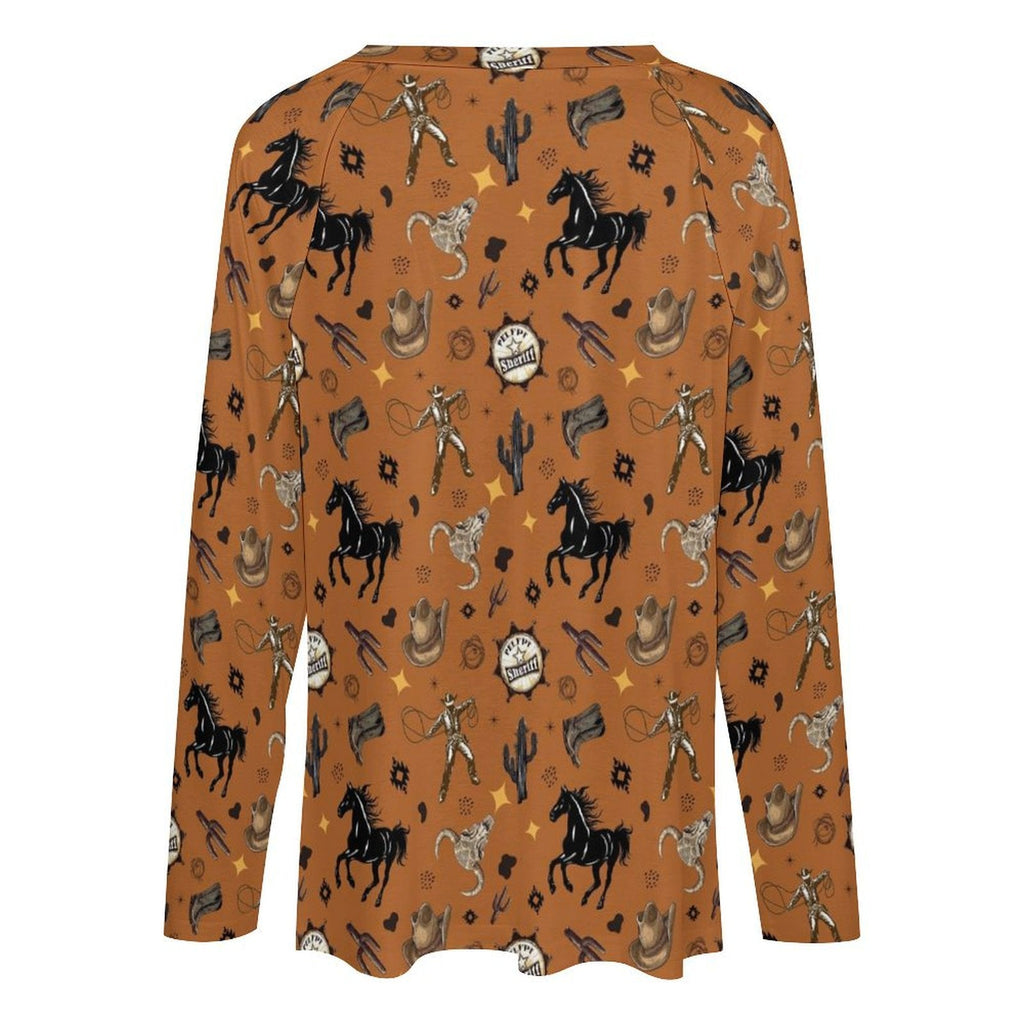 WESTERN PRINT LONG SLEEVE TOP Fashion Top