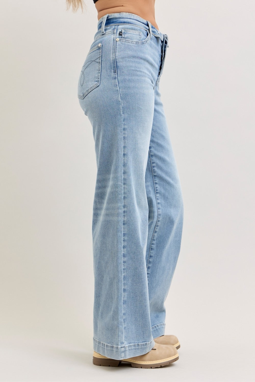 JUDY BLUE MID RISE RETRO WIDE LEG JEANS WITH FOLD-OVER WAISTBAND Judy Blue Denim