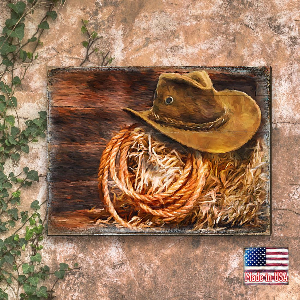Lothen Cowboy Hat Art Wooden Wall Art by Nature Wonders - Nature Wildlife Decor - 95233B Wall Art
