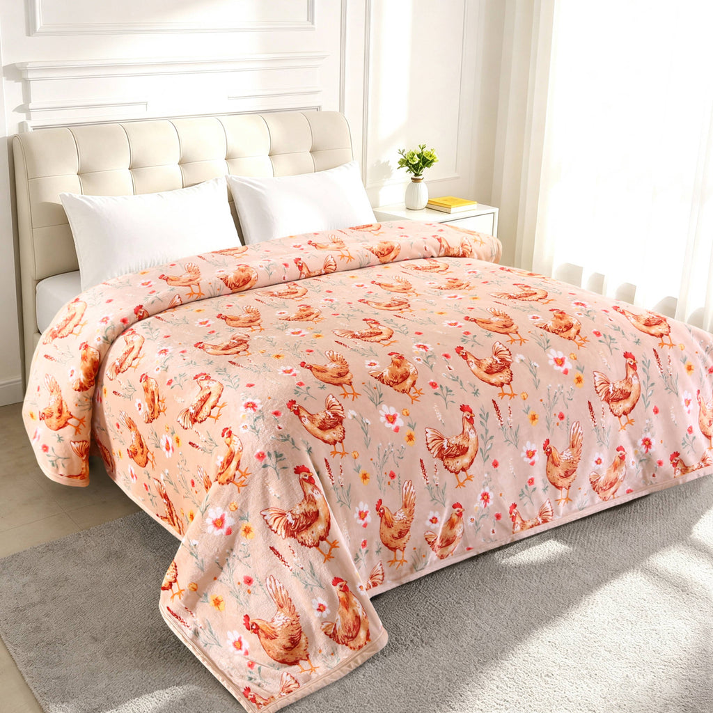 CHICKENS WESTERN FARMHOUSE KING SIZE BLANKET | SUPER PLUSH COUNTRY LIFE BLANKET Blanket