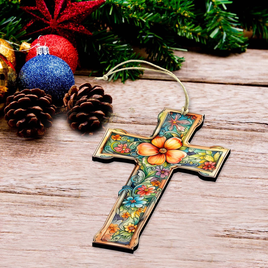 BLOSSOM CROSS WOODEN ORNAMENTS | HANDCRAFTED KEEPSAKES MADE IN THE USA Wooden Ornaments