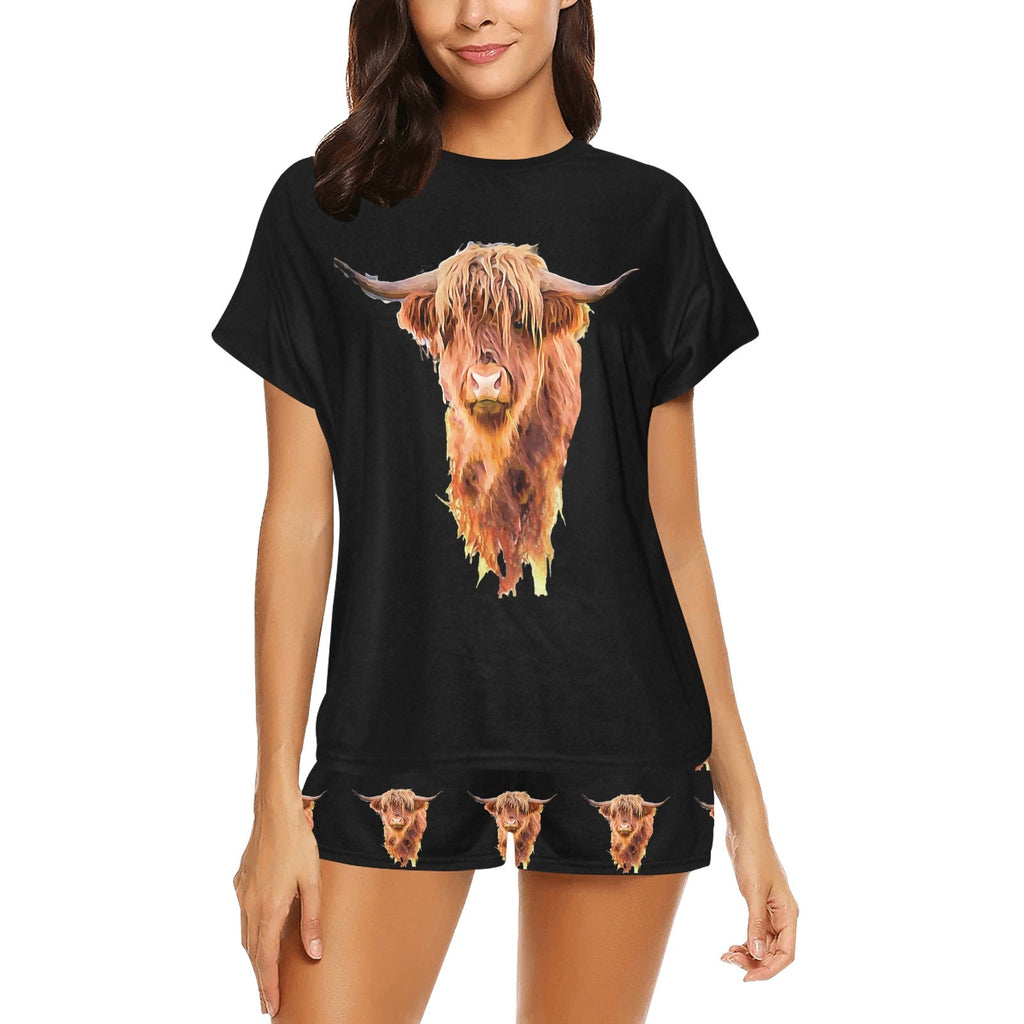 HIGHLAND COW WOMEN'S WESTERN TOP AND SHORTS LOUNGE SET pajamas