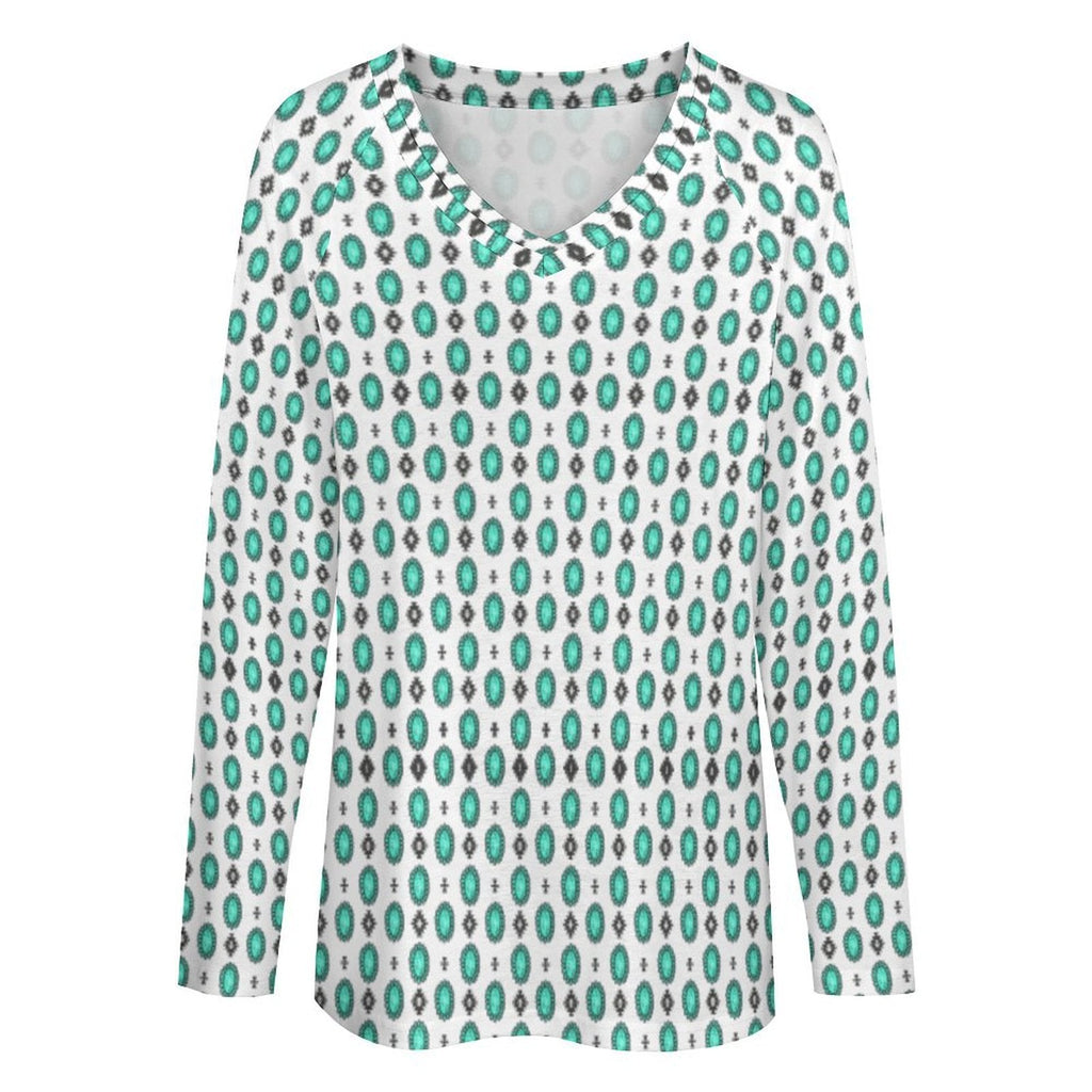 RANCH TURQUOISE CONCHO LONG SLEEVE TOP Fashion Top