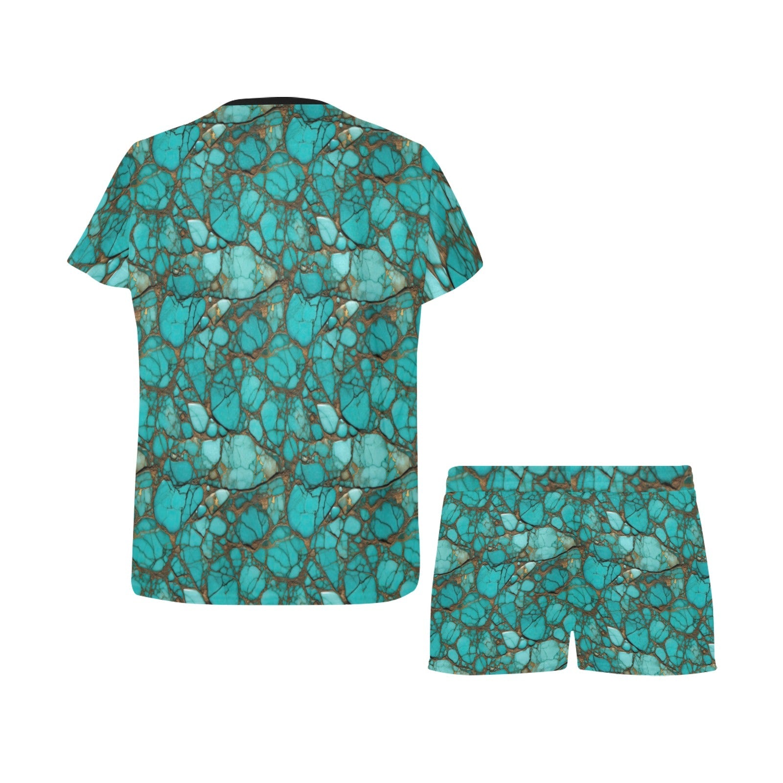 TURQUOISE WOMEN'S TOP AND SHORTS LOUNGE SET TOP