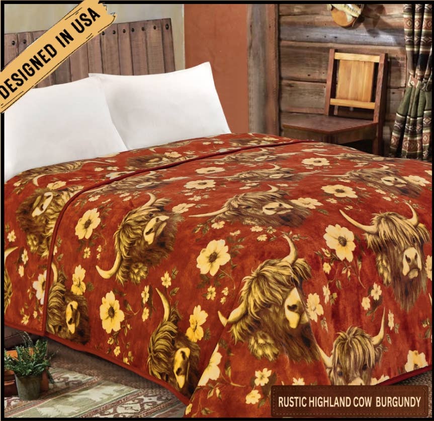 Rodeo™ Highland Cow Burgundy King Size Throw Blanket