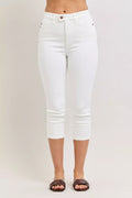JUDY BLUE HIGH WAIST EXTENDED WAISTBAND CAPRI PANTS WITH SPADE POCKETS Judy Blue Denim