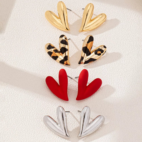 4 PAIR HEART STUD EARRINGS Earrings