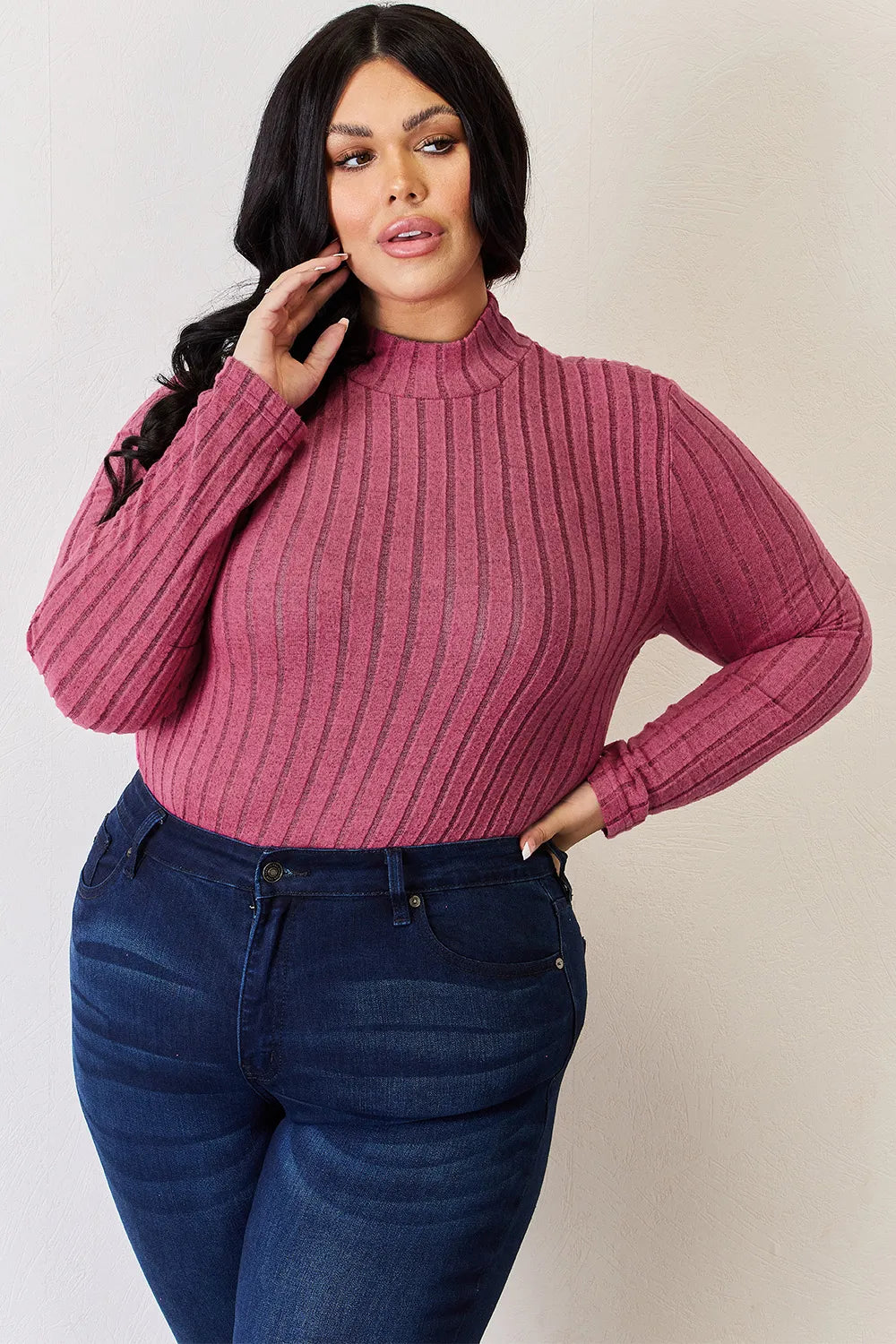 BASIC BAE RIBBED MOCK NECK LONG SLEEVE T-SHIRT Long Sleeve Top