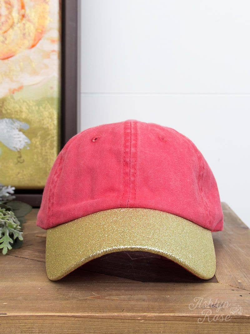 GIRLS Gold Glitter Bill Hat, Red