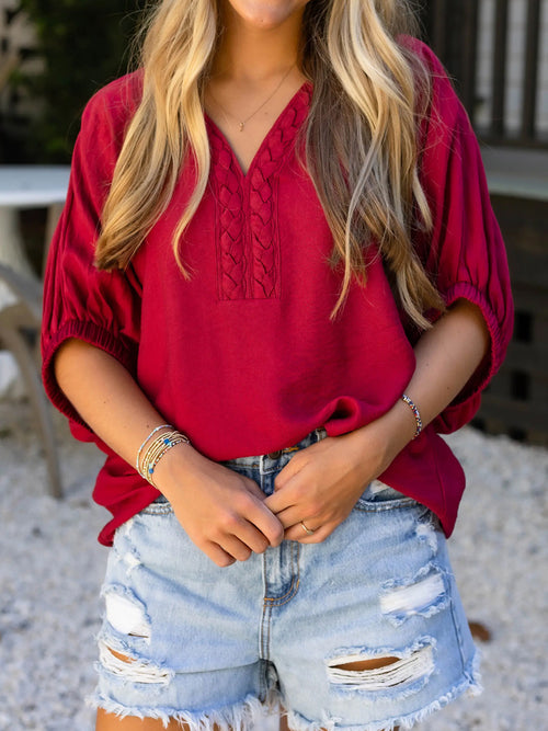 BRAIDED DETAIL HALF SLEEVE BLOUSE BLOUSE