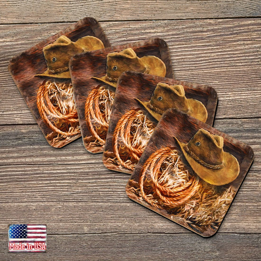 Cowboy Hat Wooden Cork Coasters Gift Set of 4 by Nature Wonders - Nature Wildlife Decor - 95233C-S4 Coasters