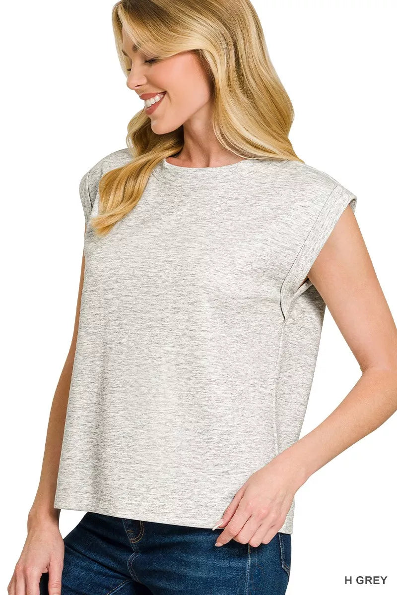 ZENANA SCUBA ROUND NECK CAP SLEEVE TOP TOP