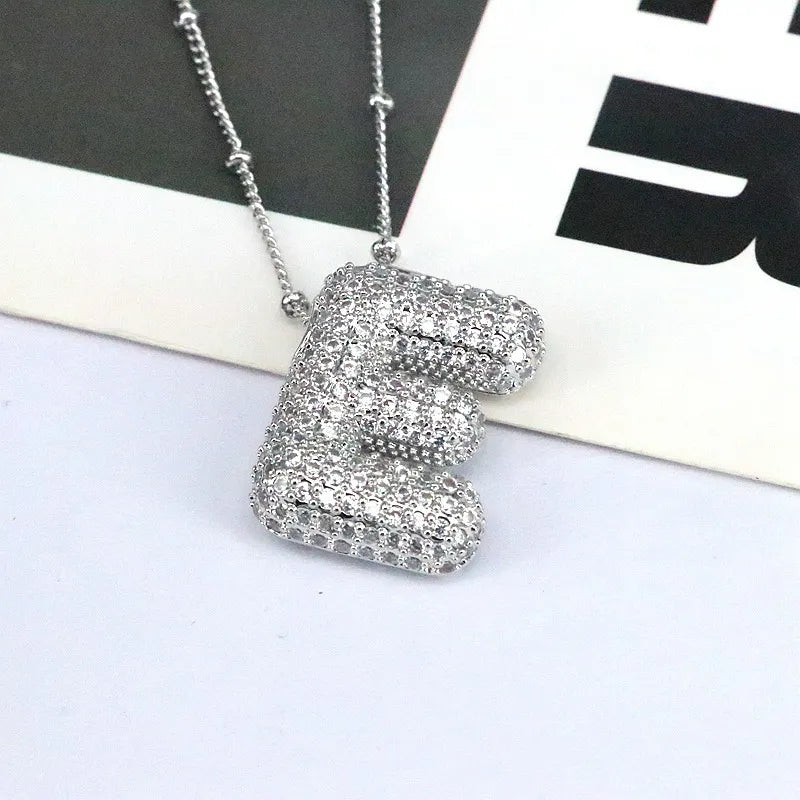 COPPER INLAID ZIRCON LETTER PENDANT NECKLACE Necklace