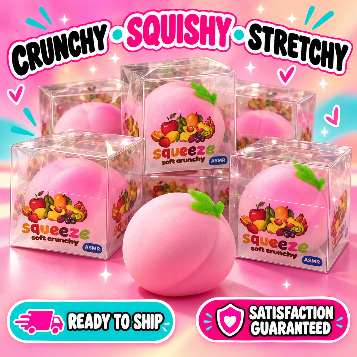 ADORABLE PEACH SQUISHIES THAT CRACKLE, POP AND STRETCH | SO SATISFYING sensory toy