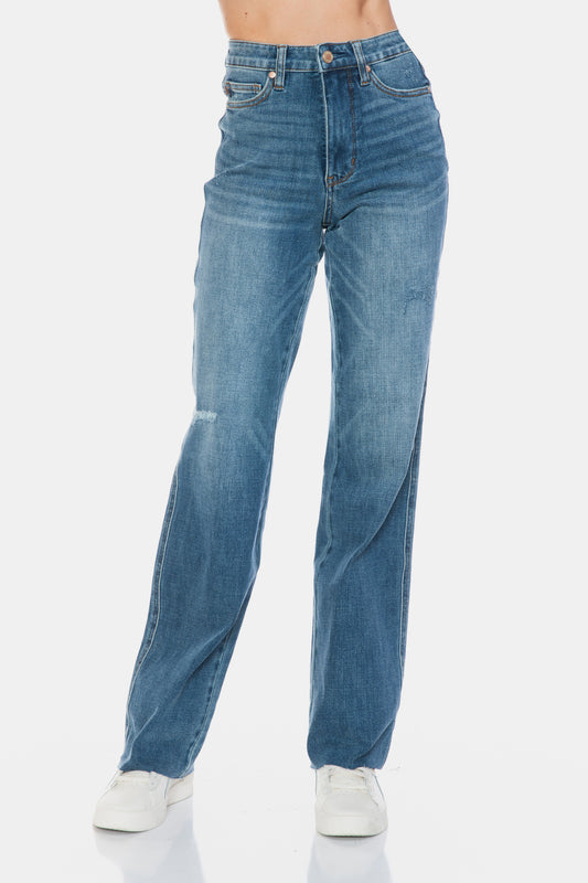 Judy Blue Tummy Control Cut Raw Hem Straight Jeans