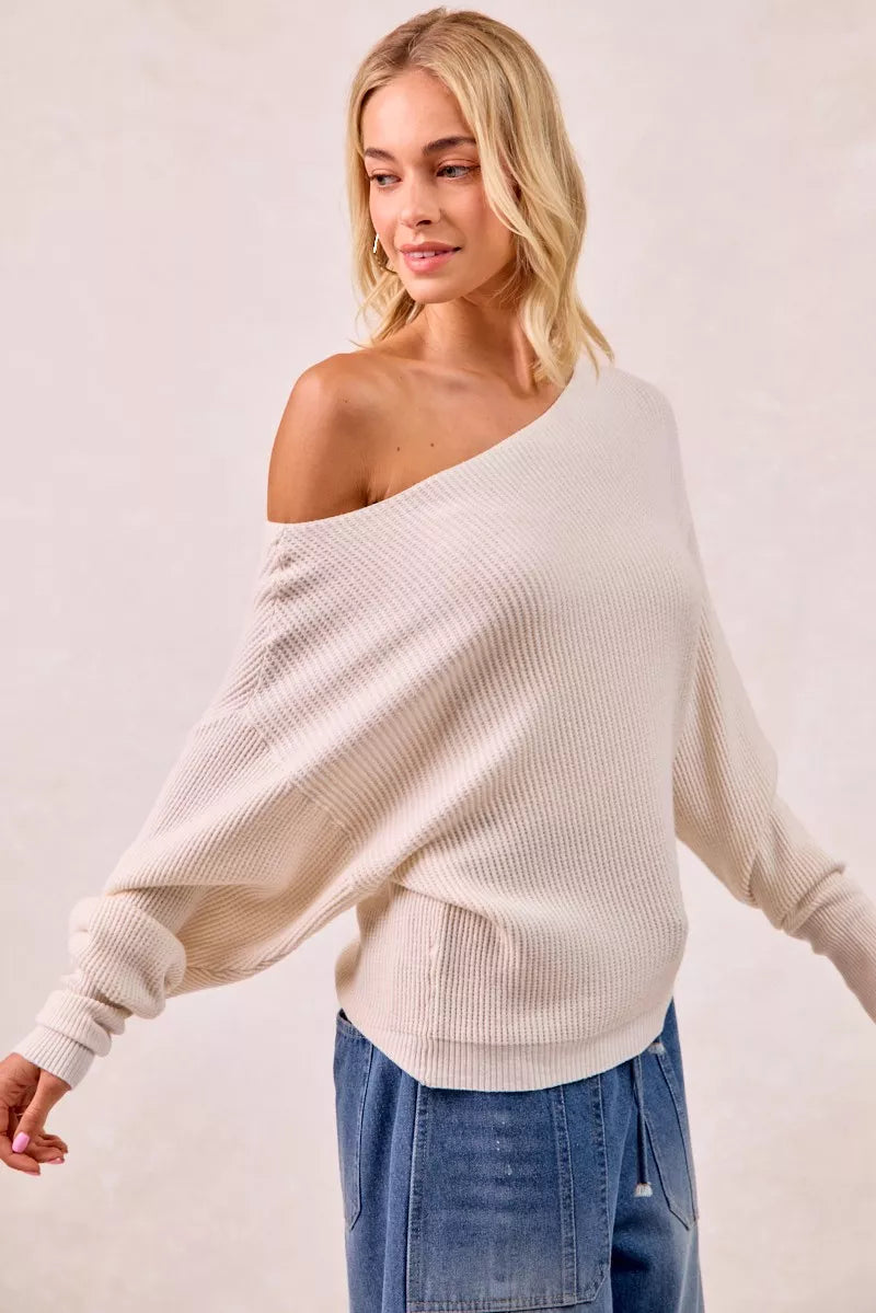 BIBI WAFFLE KNIT OFF SHOULDER TOP Shirts & Blouses
