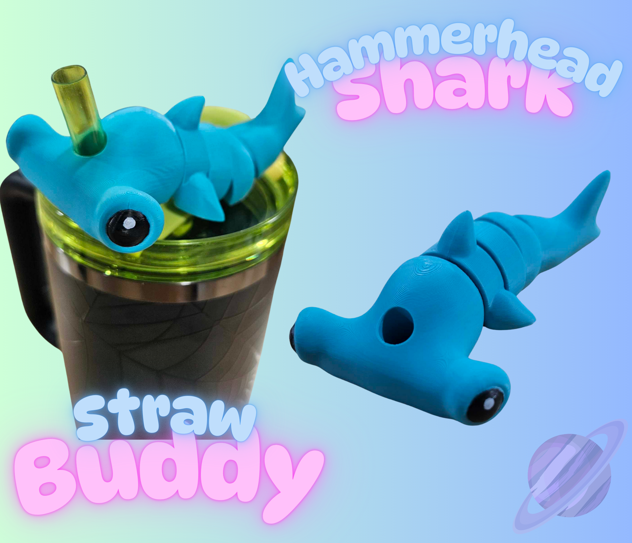 HAMMERHEAD SHARK-3D PRINTED STRAW BUDDY straw Topper