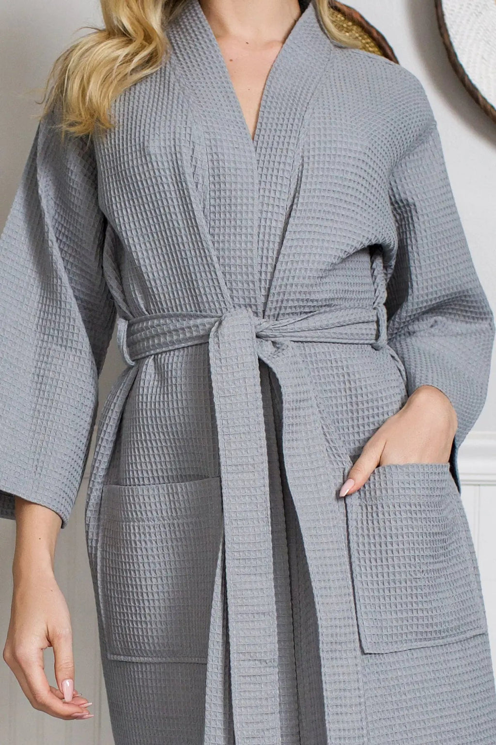Women's Waffle Kimono Knee Length Robe