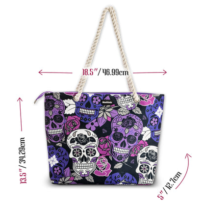 Sugar Skull Purple Shoulder Beach Bag