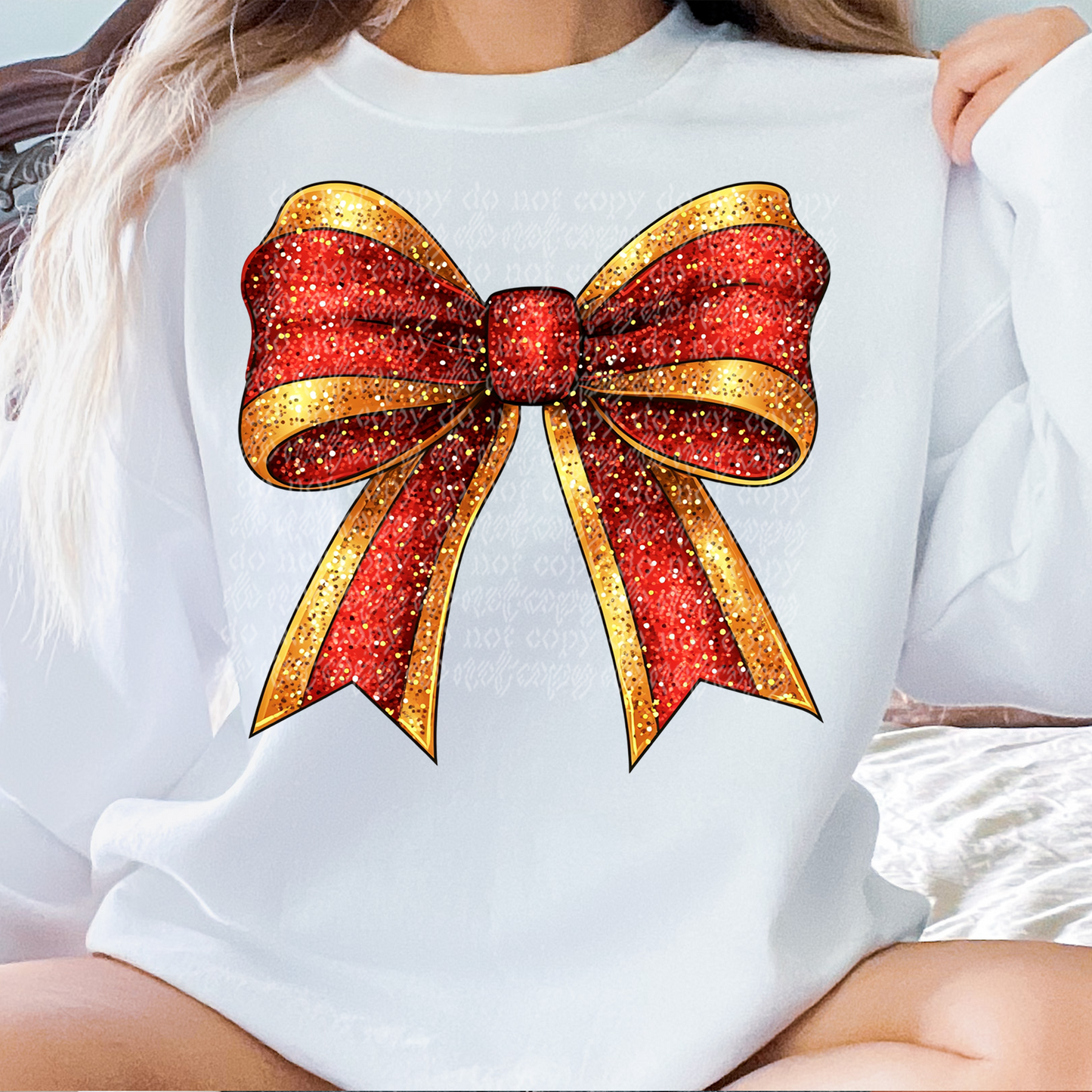 RED GOLD GLITTER BOW SWEATSHIRT