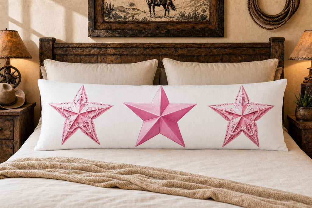 Baha Ranch Pink Cowgirl Stars Body Pillow Cover Made in America Pillow Case
